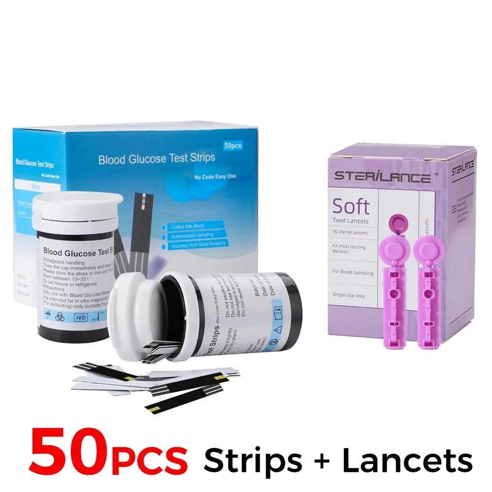 Blood Glucose Meter Glucometer Kit Code Free Diabetes Test 50/100pcs Strips With Lancets Medical Blood Sugar Mg/mmol