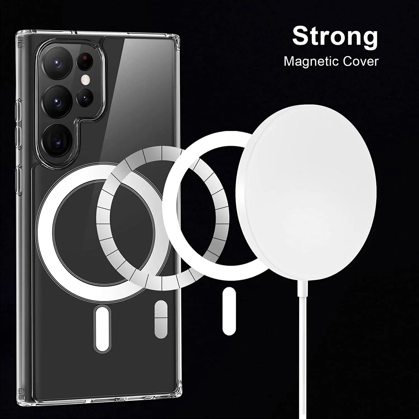 For Magsafe Magnetic Wireless Charging Case For Samsung S24 S23 Ultra S22 Plus S21 S20 FE Hard Transparent Shockproof Cover