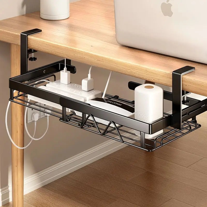 Under Desk Cable Management Tray,Extendable Sturdy Steel Under Desk Cord Hider Raceway,Power Strip Cord Holder Wire Management