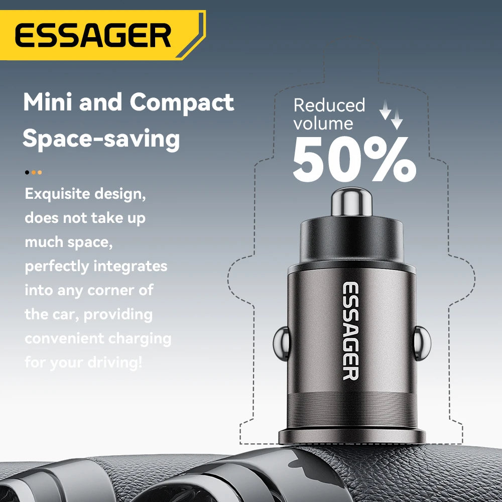 45W Mini USB-C + USB Fast Car Charger (PD 3.0 + QC 3.0)