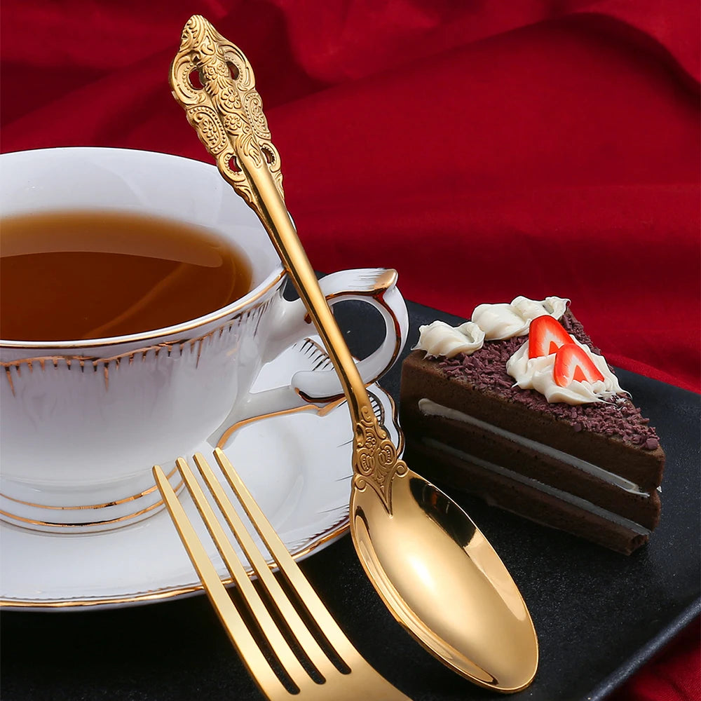 Luxury Spoon and Fork Set Stainless Steel Gold Cutlery Set Food Grade Upscale Royal Tableware European Steak Knife Kitchen Items