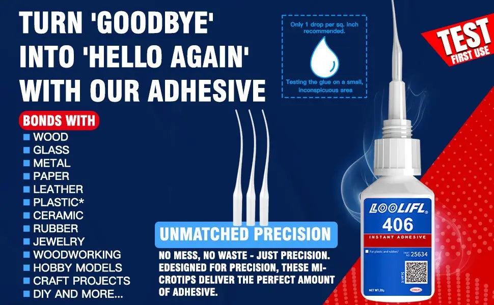 406 Instant Glue, Cyanoacrylate, Super Glue, 5 seconds fast drying, for toys crafts shoes paper fast repair,1-3pcs，20ml