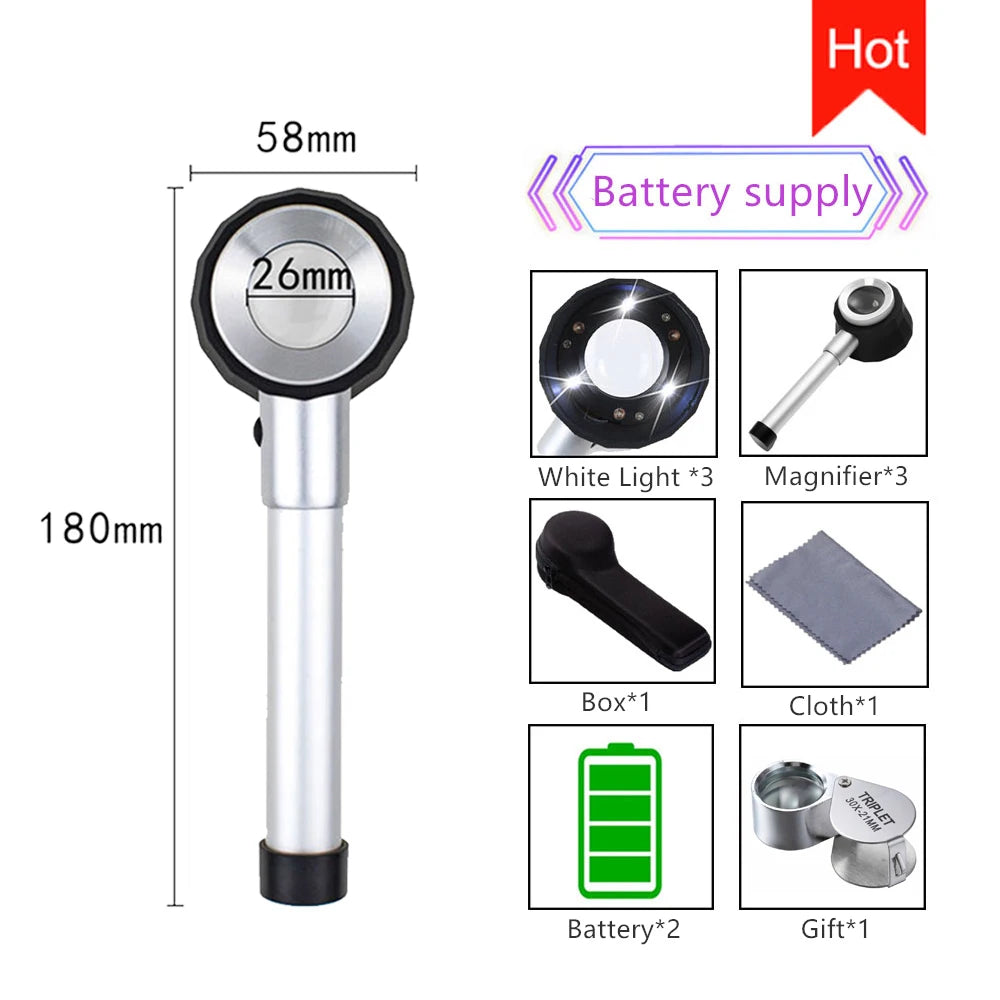 45X LED UV Magnifier Loupe with Scale Metal Handheld