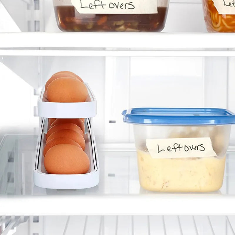 Automatic Rolling Egg Holder Rack – Refrigerator Egg Storage Box Kitchen Fridge Organizer