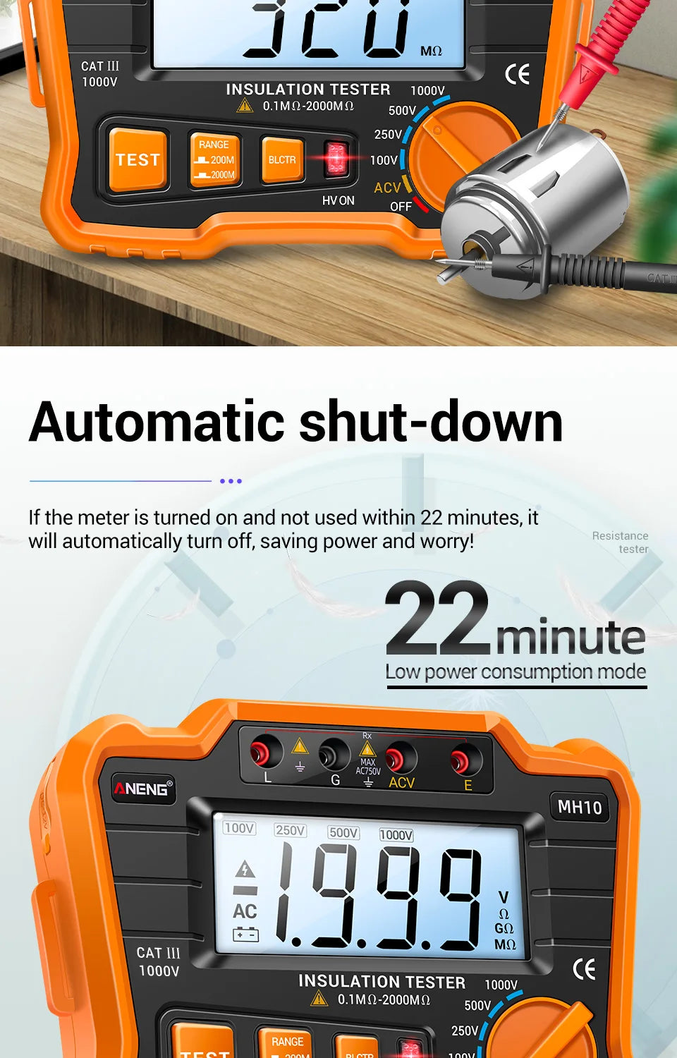 HD Digital Insulation Resistance Gauge Ohmer Testers 1000V Megometer Megohmmeter Ohm Test Auto Range Backlight Meters