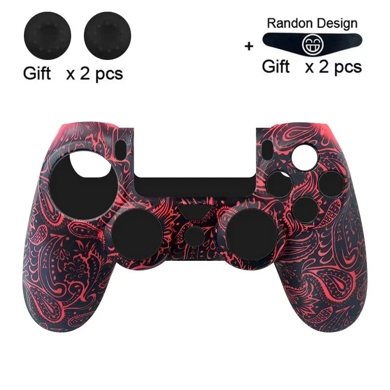 Anti-Slip Silicone Case for PS4 Controller with Thumb Grip Caps & LED Light Bar Sticker, Soft Protective Cover