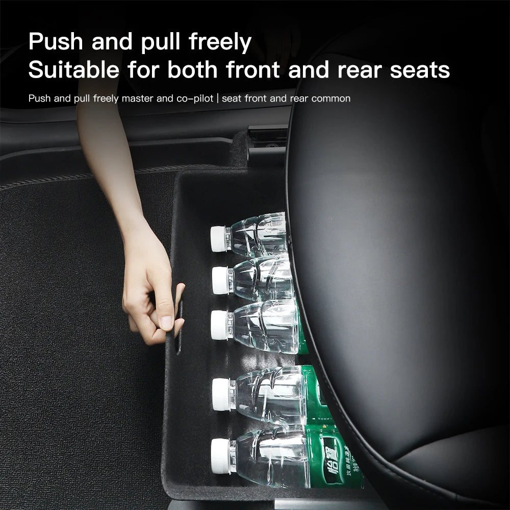 Under Seat Storage Drawer Organizer for Tesla Model Y 2021 2024 Felt ABS Hidden Storage Box