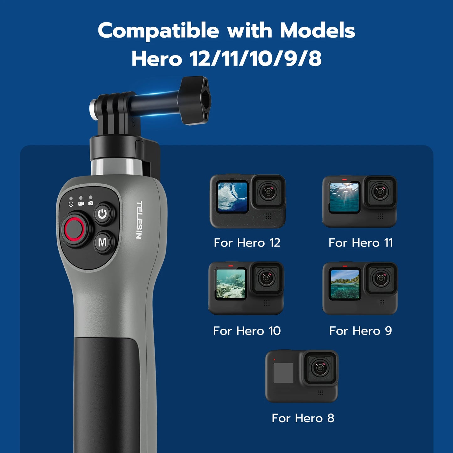 Underwater Bluetooth Selfie Stick with Wireless Remote for GoPro Hero 8 9 10 11 12 13
