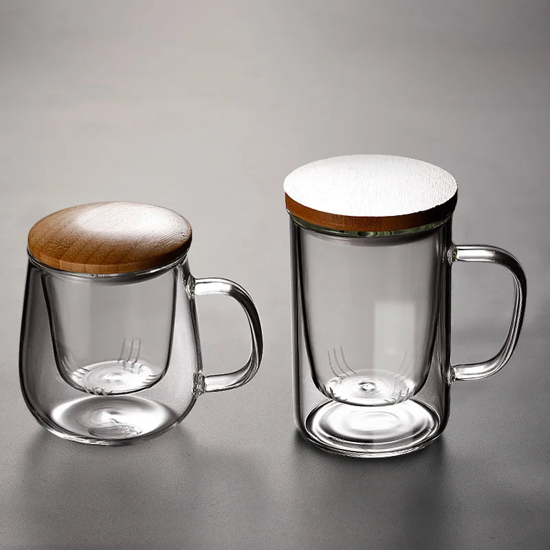 Creative Glass Tea Infuser Cup With Filter Transparent Flower Teacup  Handle Bamboo Lid Heat-resistant Fruit Tea Mug Drinkware