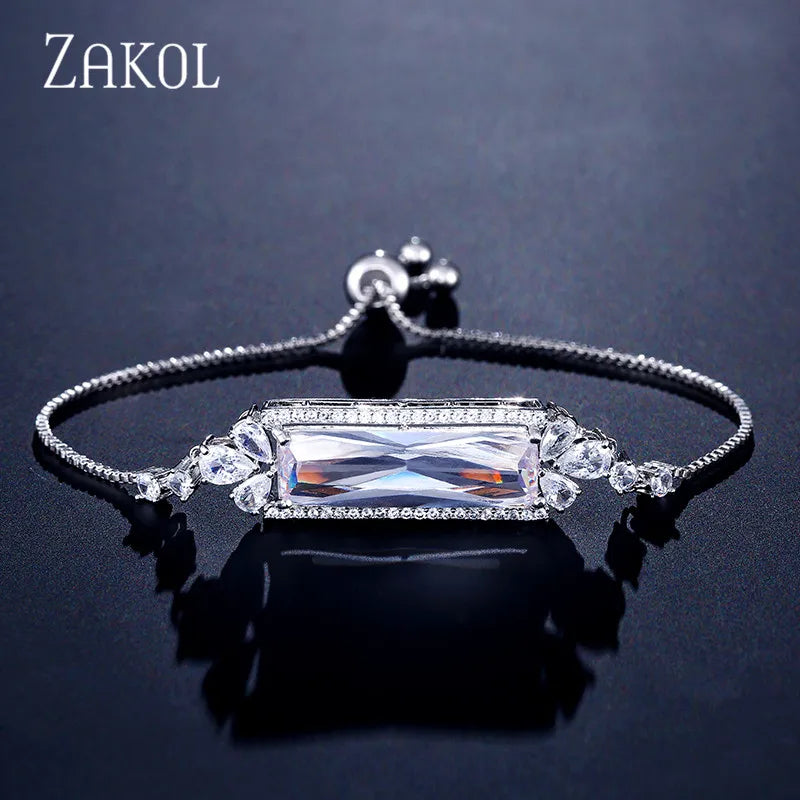 Big Baguette Zirconia Adjustable Bracelet