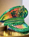 Green Rhinestone Wedding Festival Captain Hat Masquerade Military Cap Handmade Luxury Mucis Festiva lHen Do Hat Sergeant Hat
