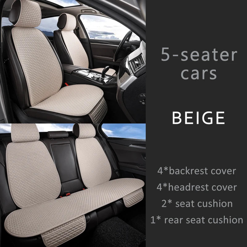 Karcle Car Seat Cover Full Set Front Rear Linen Car Cushion Breathable Universal Seat Pad Auto Protector Mat Interior Accessory