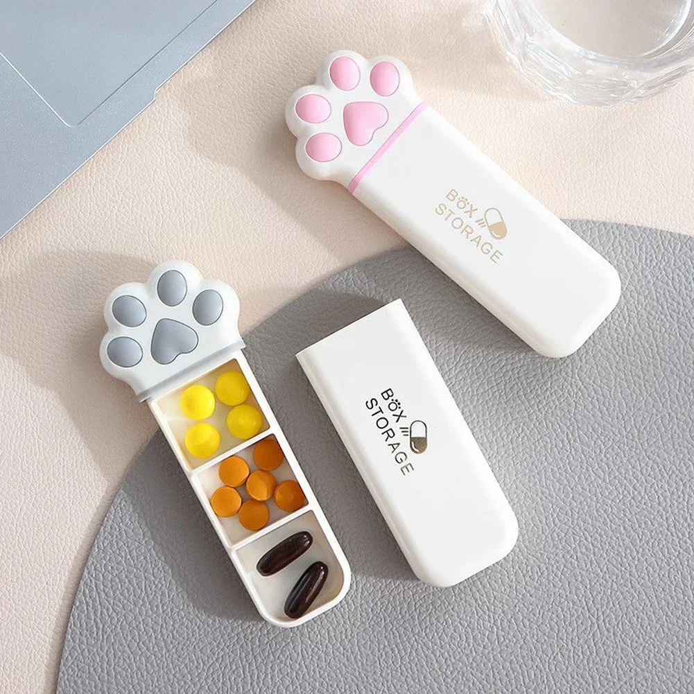 1PC Mini Cat Paw Storage Box Portable Small Size One Day Box Multi-Functional Three Grid Storage Medicine Jewelry Box