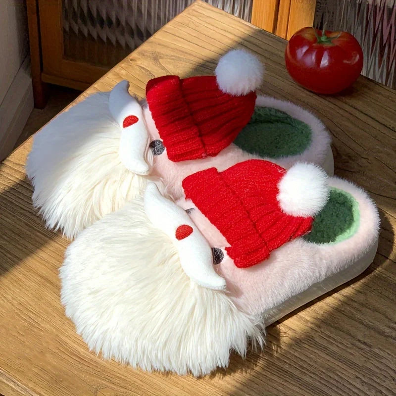 1 Pair Santa Claus Style Slippers, Indoor Warm Slippers, Winter Casual Slippers, Hand Washable, Christmas Gift, Unisex