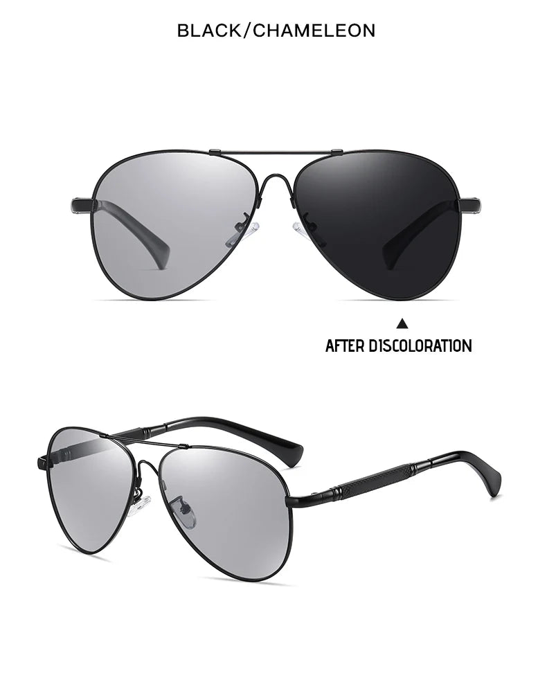 Titanium Memory Metal Photochromic Polarized UV400 Pilot Sunglasses for Men Women
