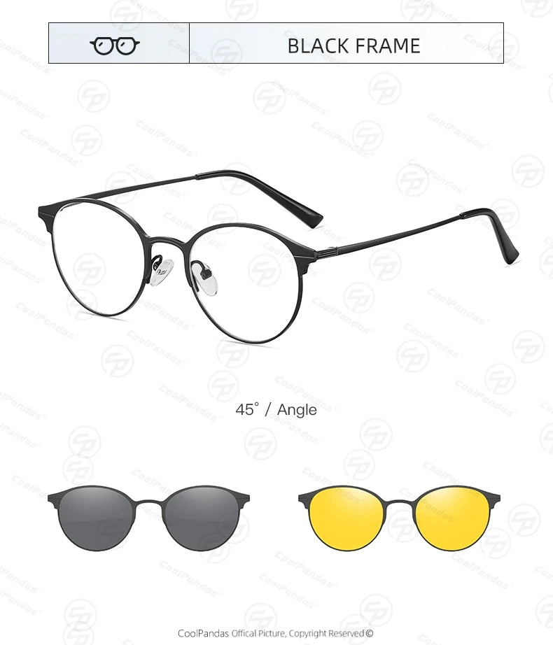 Round Magnetic Clip On Polarized Sunglasses UV400 Anti Blue Light Computer Glasses for Men Women