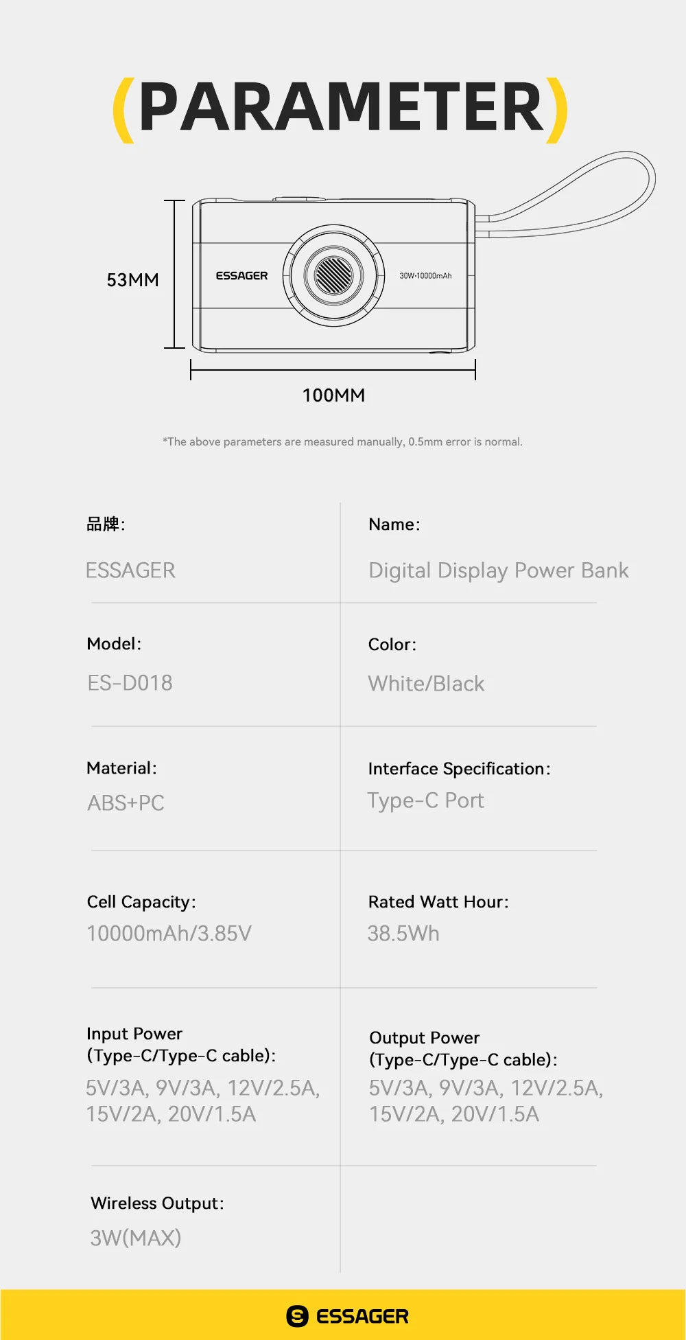 10000mAh Power Bank 30W PD Fast Charging Wireless Magnetic Charger with Built-in Cable & Digital Display
