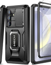 Bulit-in Ring Holder Case for Samsung Galaxy S24 with Tempered Glass Screen Protector Sliding Camera Cover Rugged Phone Case