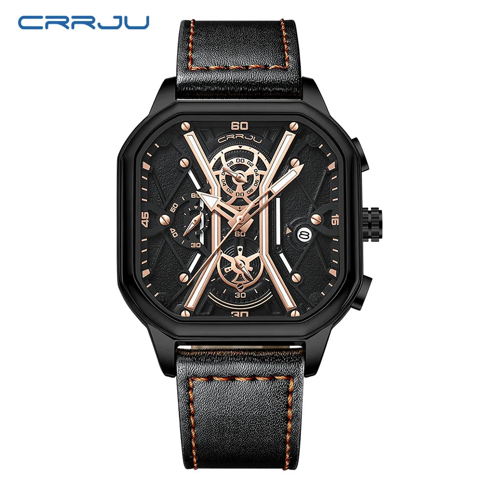 Mens Watches Top Luxury Brand Waterproof Sport Wrist Watch Chronograph Quartz Military Genuine Leather Relogio Masculino