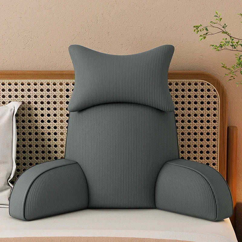 Reading Pillow Dark Grey Backrest with Arms Ultra-Comfy Removable Microplush Cover & Detachable Neck Roll