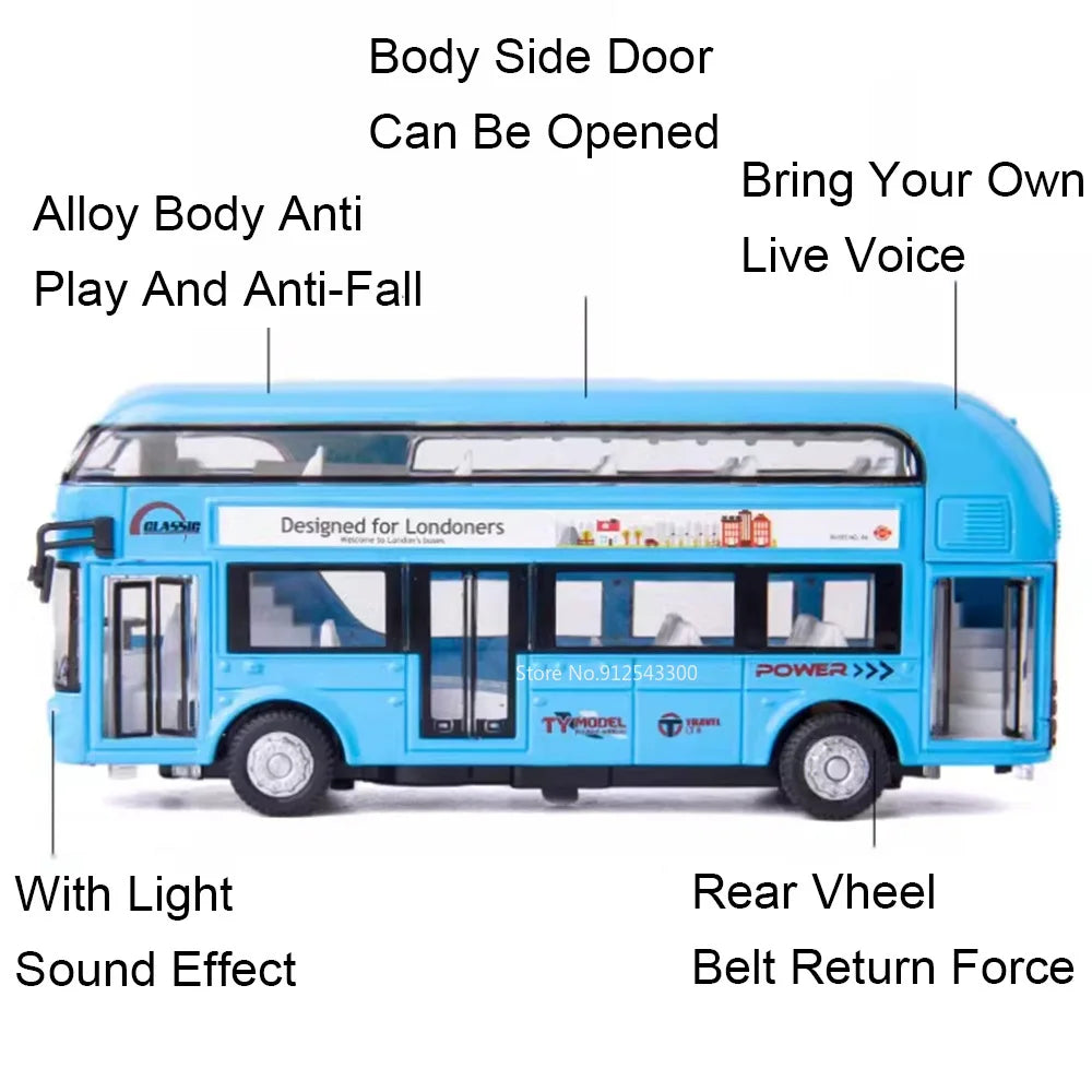 1/36 Double-decker Bus Model Car Toy Alloy Diecast Sound Light Metal Vintage London Autobus Models Toys Collection s Gifts