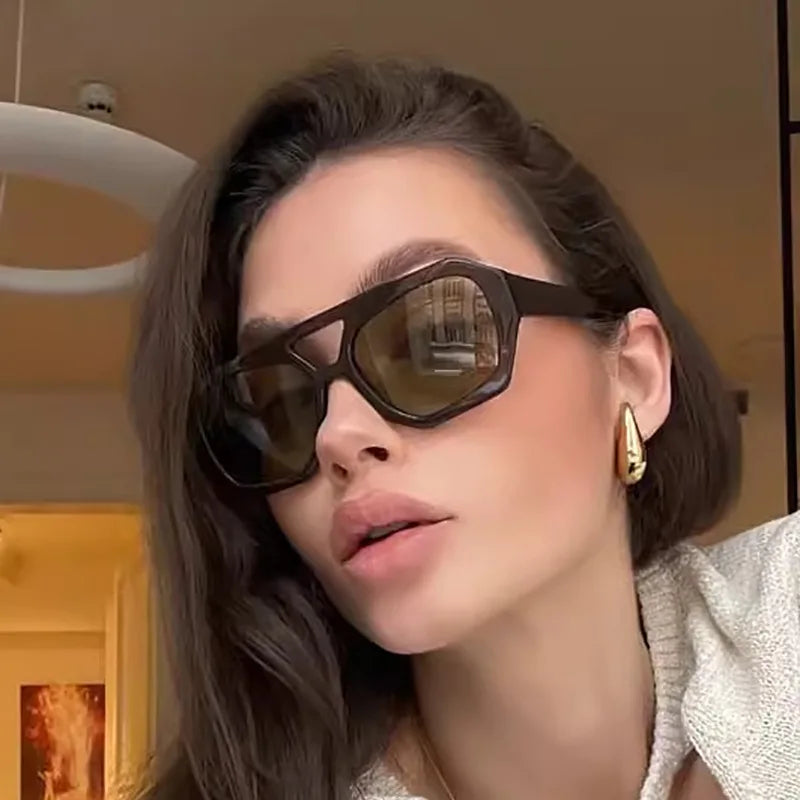 Big Frame Women's Sunglasses Retro Double Bridges Leopard Brown Gradient Eyewear Fashion Luxury Designer Sun Glasses