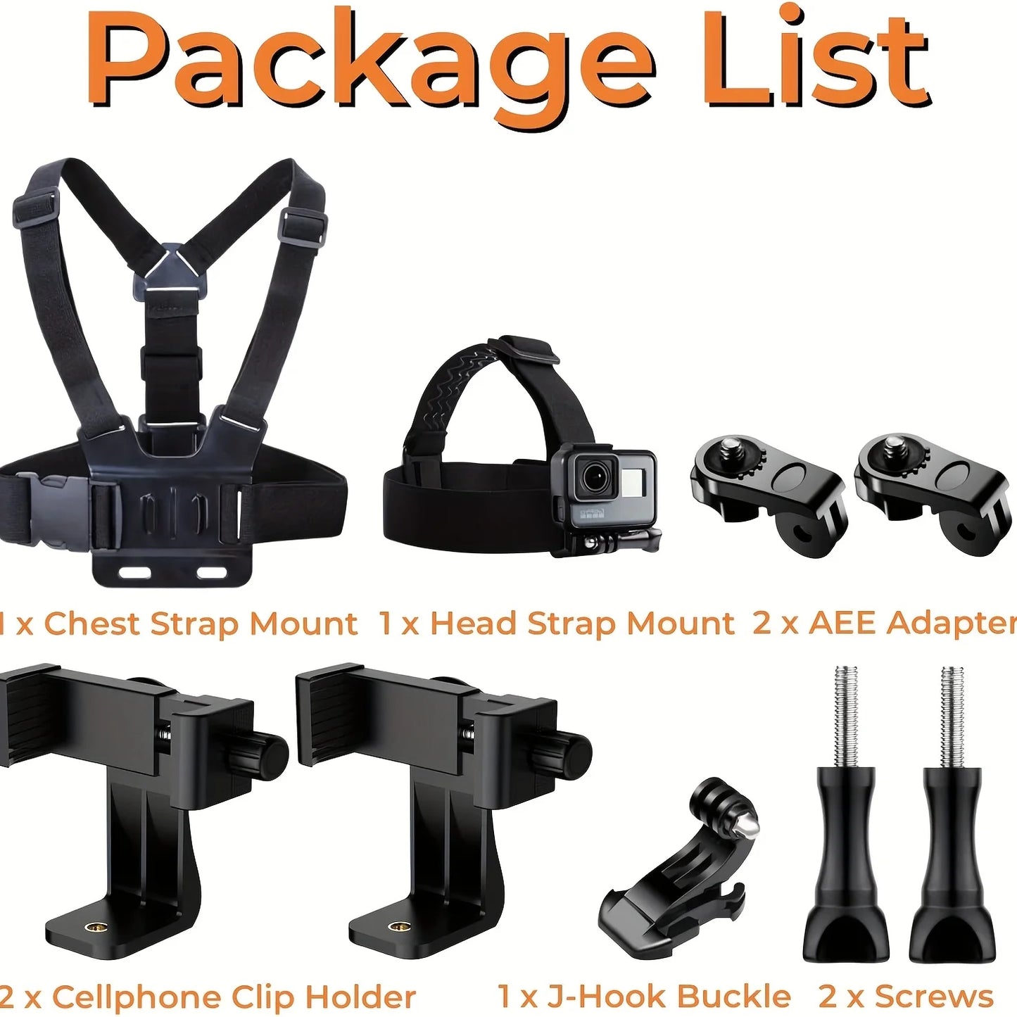 Adjustable Headband and Chest Mount Strap Holder for Mobile Phones and Action Cameras Compatible with GoPro DJI and More Hands Free Shooting Accessory