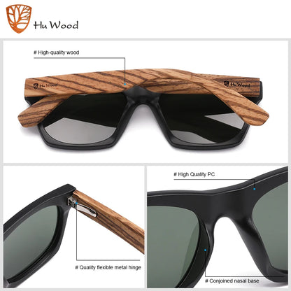 Zebra Wooden Square Sunglasses Polarizer Sun Glasses UV Protection