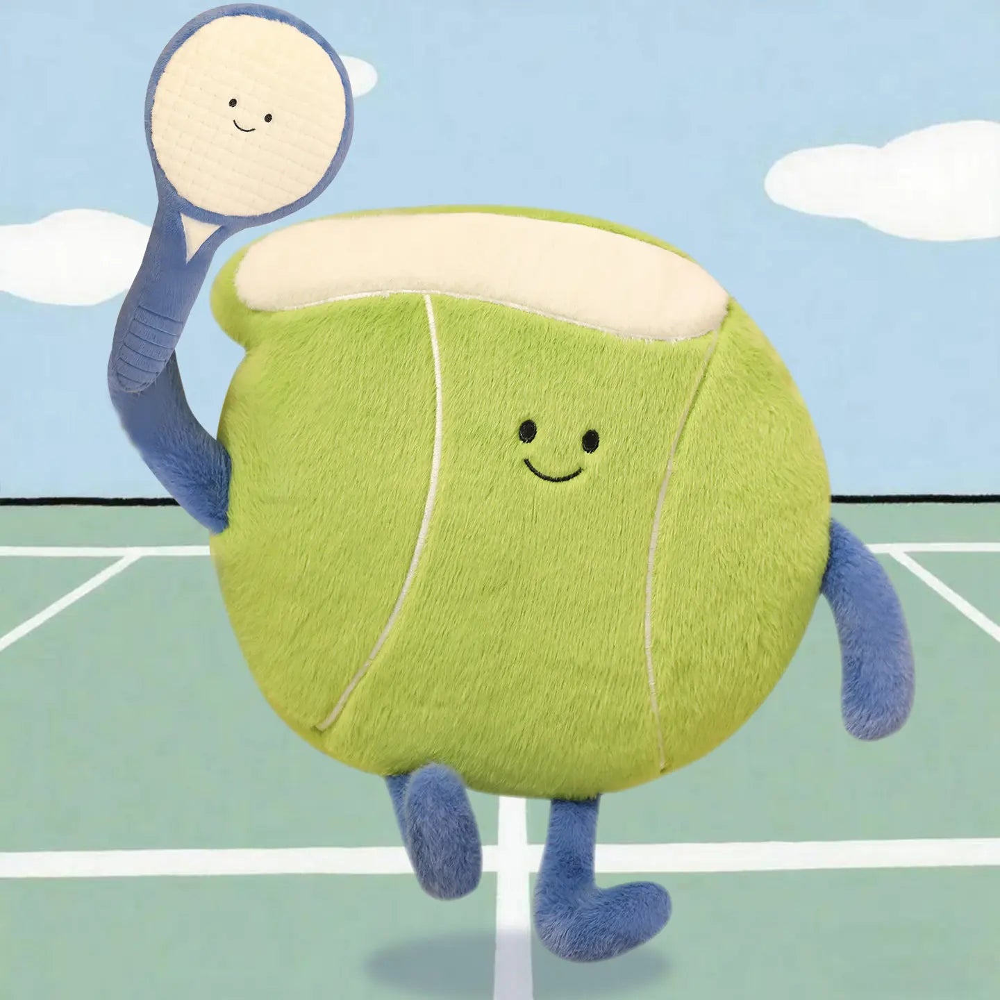 Tennis Racket and Ball Plush Soft Sports Pillow