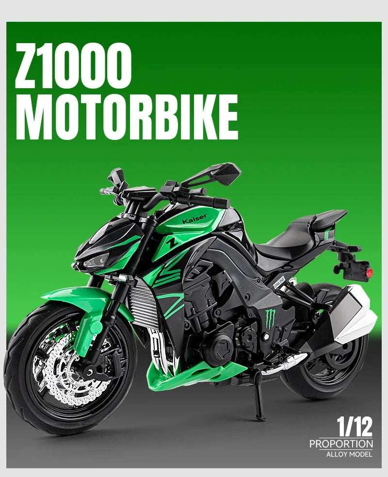 Diecast Kawasaki Ninja Z1000 Sports Motorcycle Model 1 to 12 Scale