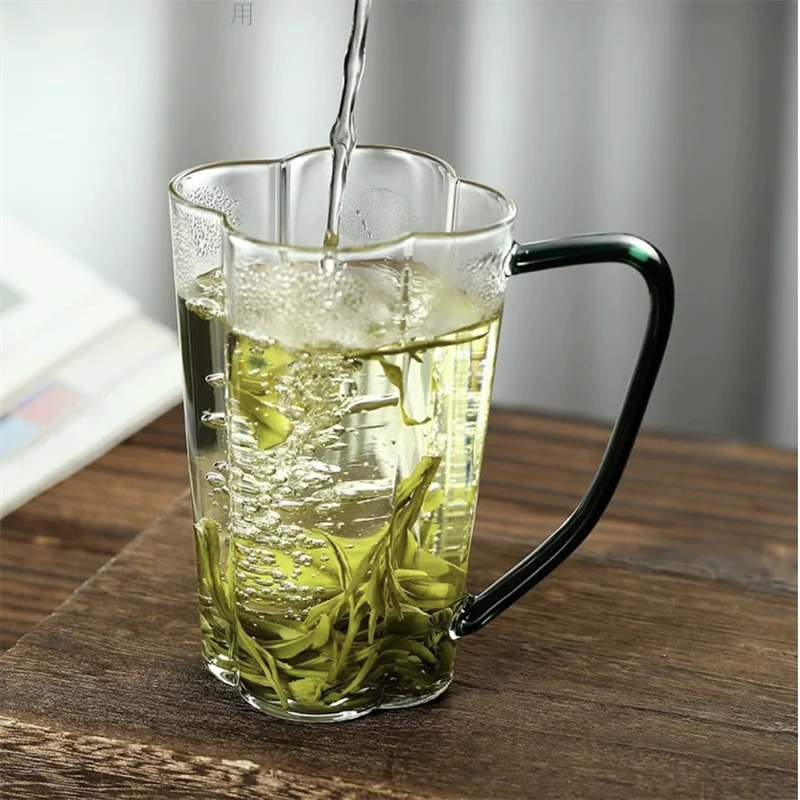 450ML High Borosilicate Glass Tea Cup Coffee Mugs with Handle Breakfast Milk Cup Glass Mugs Brewing Green Tea Tea Set Teaware
