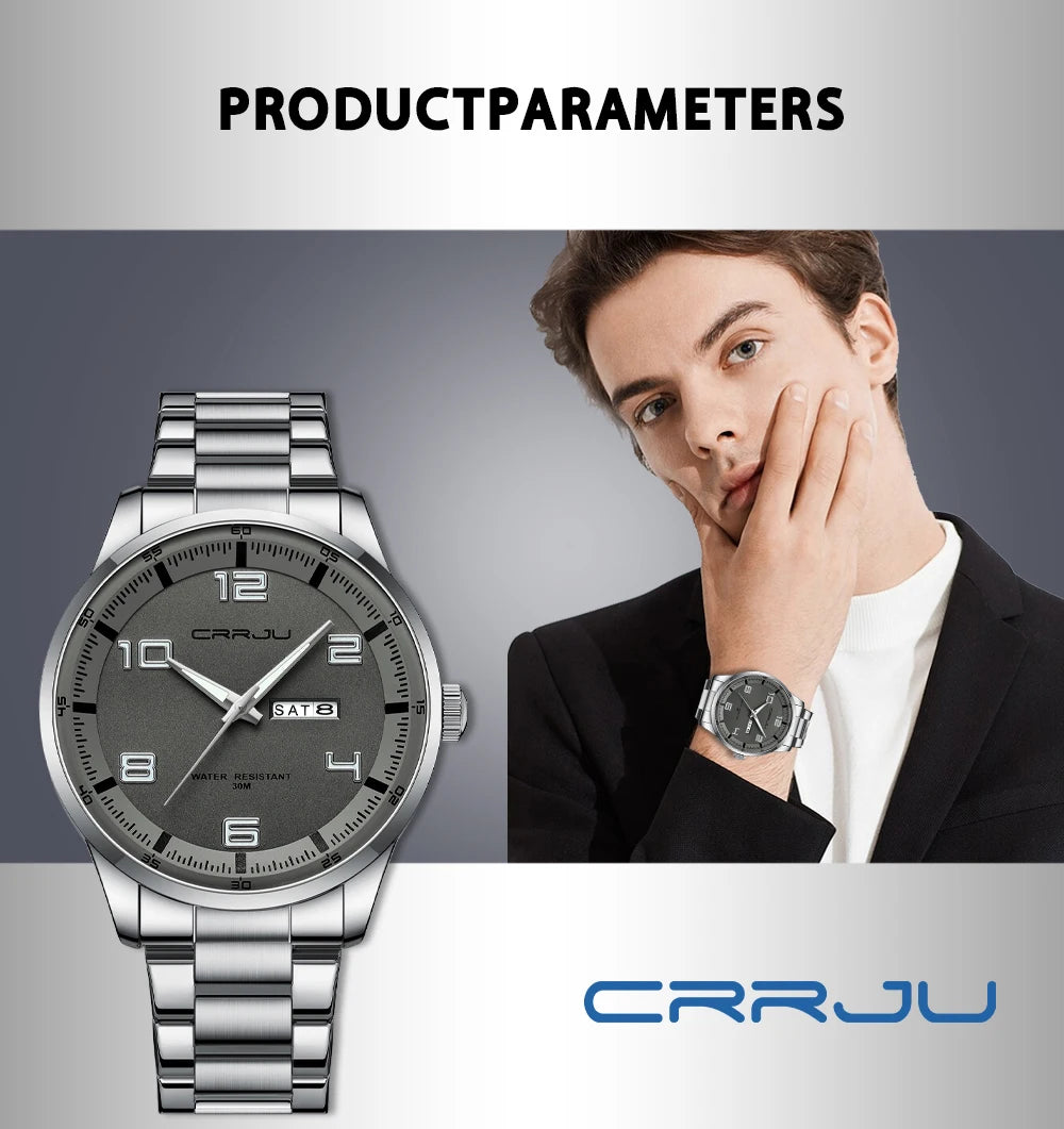 Men Luxury Watches Stainless Steel Quartz Auto Date Clock with Luminous Hands Relogio Masculino