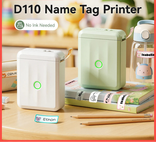 D110 Mini Portable Thermal Label Printer, Bluetooth Smart Label Maker with Adhesive Tape, Inkless 203 DPI for Home, Office & School