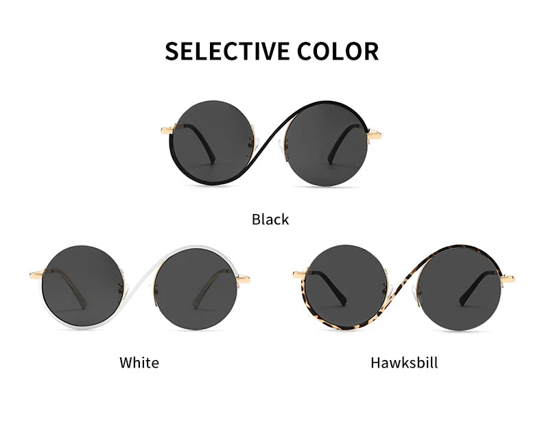 Round Frame Punk Style Women Sunglasses UV400 Anti-Reflective Fashion Eyewear Alloy Frame