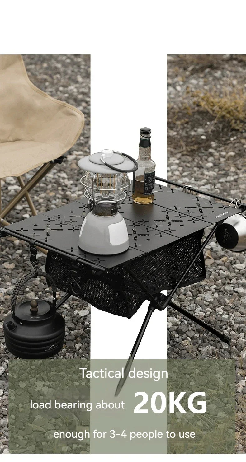 Outdoor Camping Folding Table Aluminum Alloy Table Ultralight Hiking Riding with Net Pocket Tactical Table