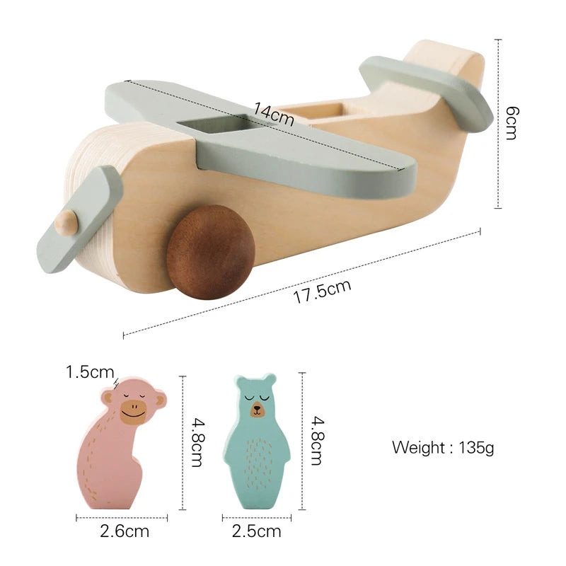 Wooden Pushplane With Animal Toys Detachable Model Montessori Toys Hand-brain Coordination Exercise Plaything Baby Handmade Gift