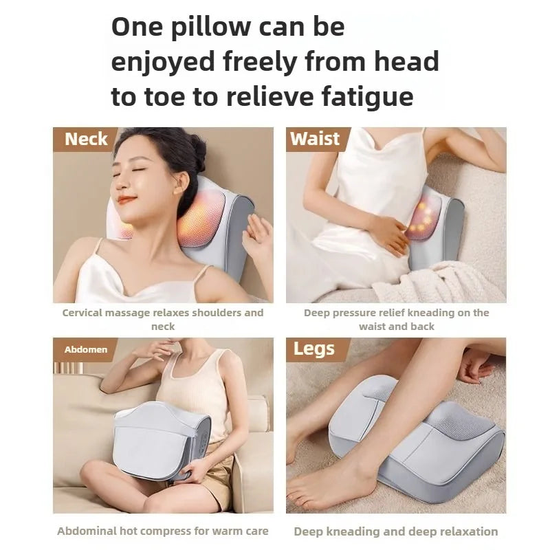 Neck Massage Pillow Electric Cervical Massager Waist Back Shoulder Shiatsu Kneaded Multifunctional Hot Compress Relaxation Gift