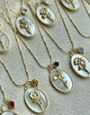12 Birth Month Flower Birthstone Necklace for Women Charm White Shell Pendant Necklaces