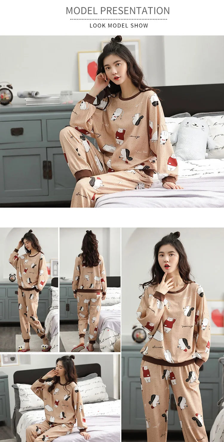 Women’s Winter Corduroy Cotton Pajama Set – Cute, Comfortable, Loose Long Sleeve Loungewear