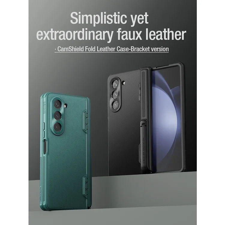 Luxury Cam Shield Fold Leather Case For Samsung Galaxy Z Fold 5 5G Alloy Slider Shockproof Back Cover（Bracket version）