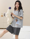 2-Pcs Women’s Cotton Pajama Set – Breathable Short Sleeve Summer Sleepwear with Cute Prints