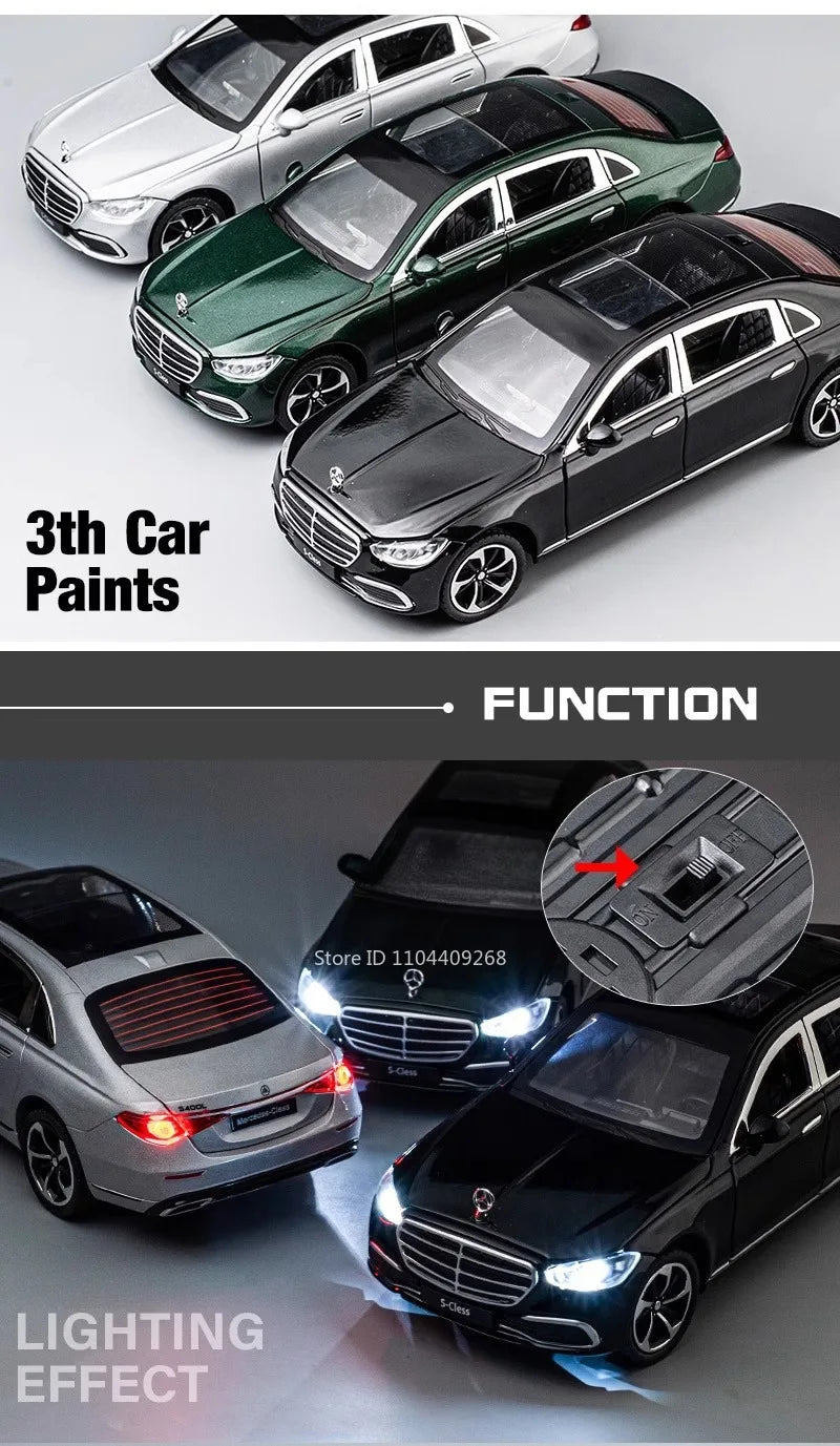 1:24 Scale S400L GLE350 Car Toy Model Doors Opened Sound Light Pull Back Metal Diecast Miniature Vehicle Collection Gift