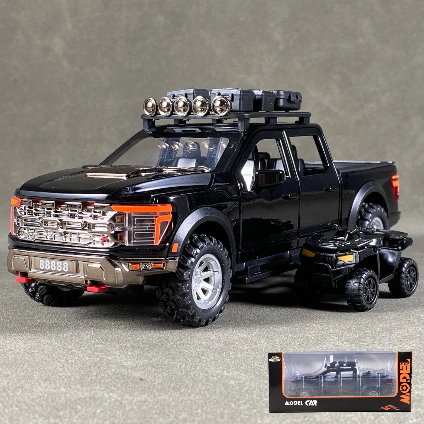 1:24 F150 Off Road Pickup Truck Alloy Diecast Metal Model Sound & Light Pull Back Toy Trendy Display Birthday Present For Friend