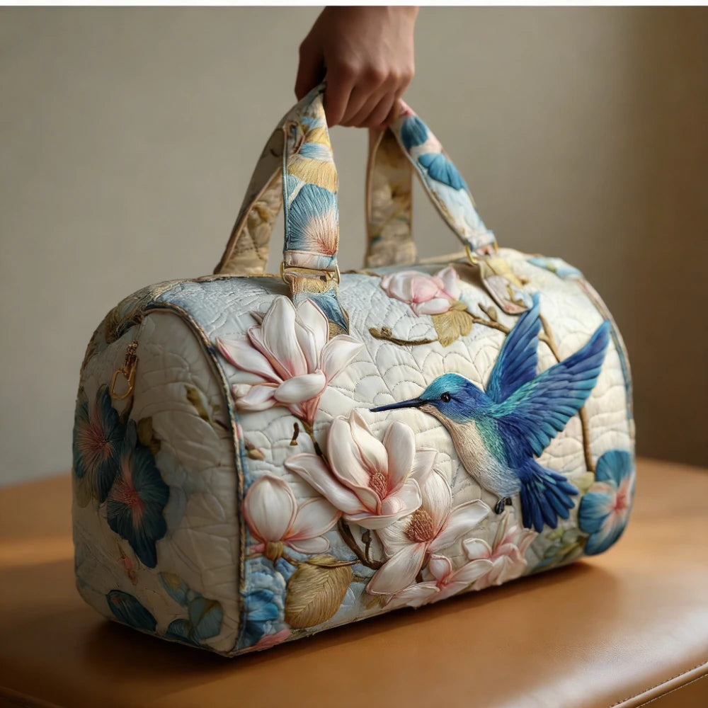 Luxury 3D Quilted Travel Tote Bag for Women Magnolia Bird Print Handbag Lightweight Weekender Bag Duffle Carry-On for Work Trip