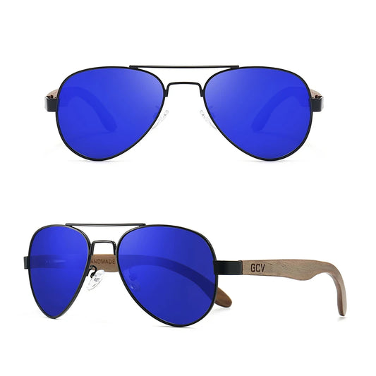 Handmade Wooden Pilot Polarized UV400 Mirror Sunglasses for Men Walnut Retro Eyewear