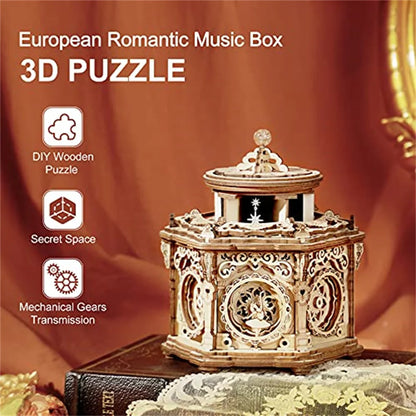 DIY Mechanical Music Box Kit 3D Wooden Puzzles Music Box Brain Mechanical Model Kits Gift for Teens Girls Women