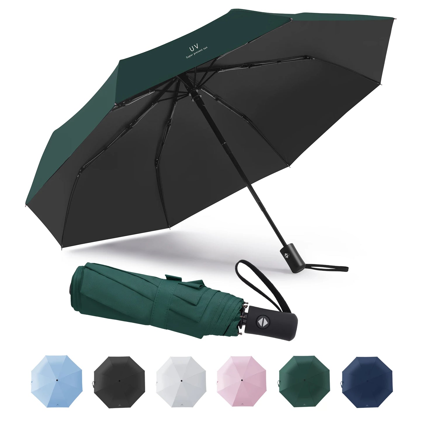 Compact Portable Folding Umbrella UV Protection Strong Wind Resistant Travel Rain Umbrella for Men and Women