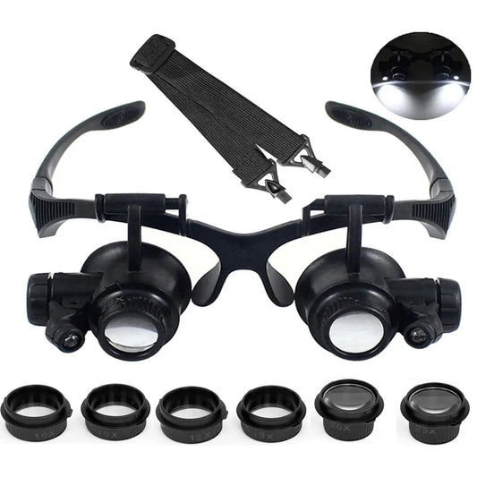 Head Mounted Magnifier LED 10X 15X 20X 25X Hands Free Loupe