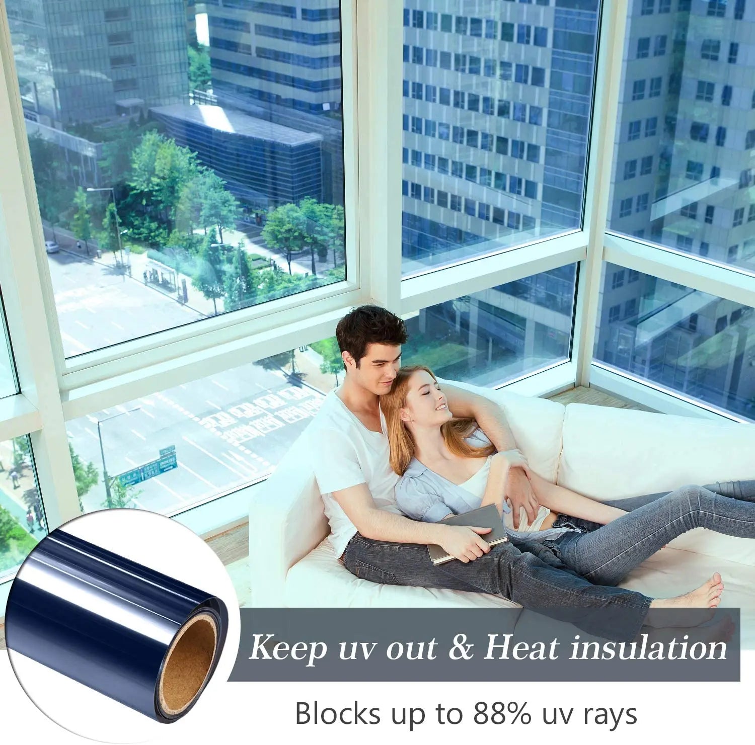 One Way Mirror Window Film Privacy Self-Adhesive Anti UV Heat Control Reflective Window Tint for Home Office Vinyl Silver