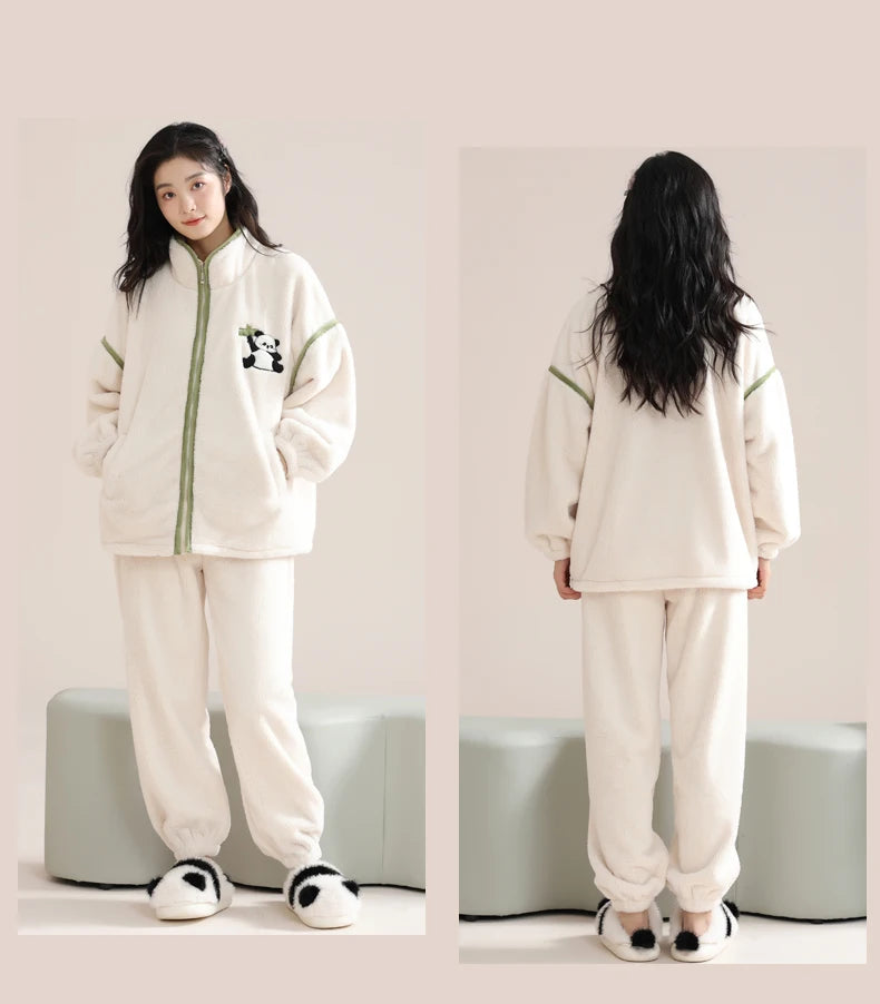 Women’s Winter Flannel Pajama Set – Warm Coral Fleece Loungewear with Cute Bunny Design